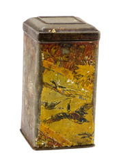 vintage grunge tin box tea coffee isolated white