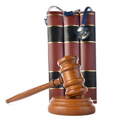 Medicine law concept gavel and stethoscope isolated