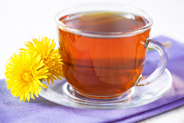 Cup of tea and dandelions