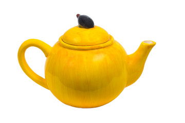 kettle ceramic yellow teapot tea isolated on white background cl