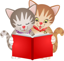 Chats lisant un livre