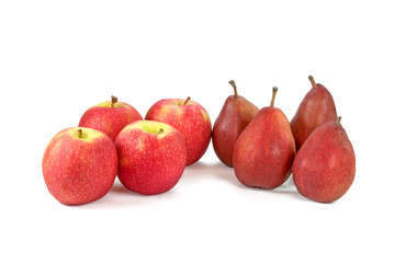 Red apples and vinous pears isolated on white