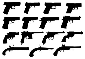 Set of pistols silhouettes - obrazy, fototapety, plakaty