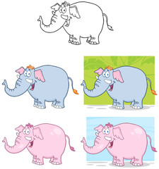 Elephants Cartoon Mascot Characters. Collection