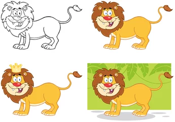 Fotobehang Aap Lion Cartoon Character. Collection Set