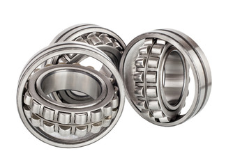 Composition of steel ball roller bearings  on white background