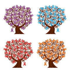 vector illustration of a set of awareness ribbons trees