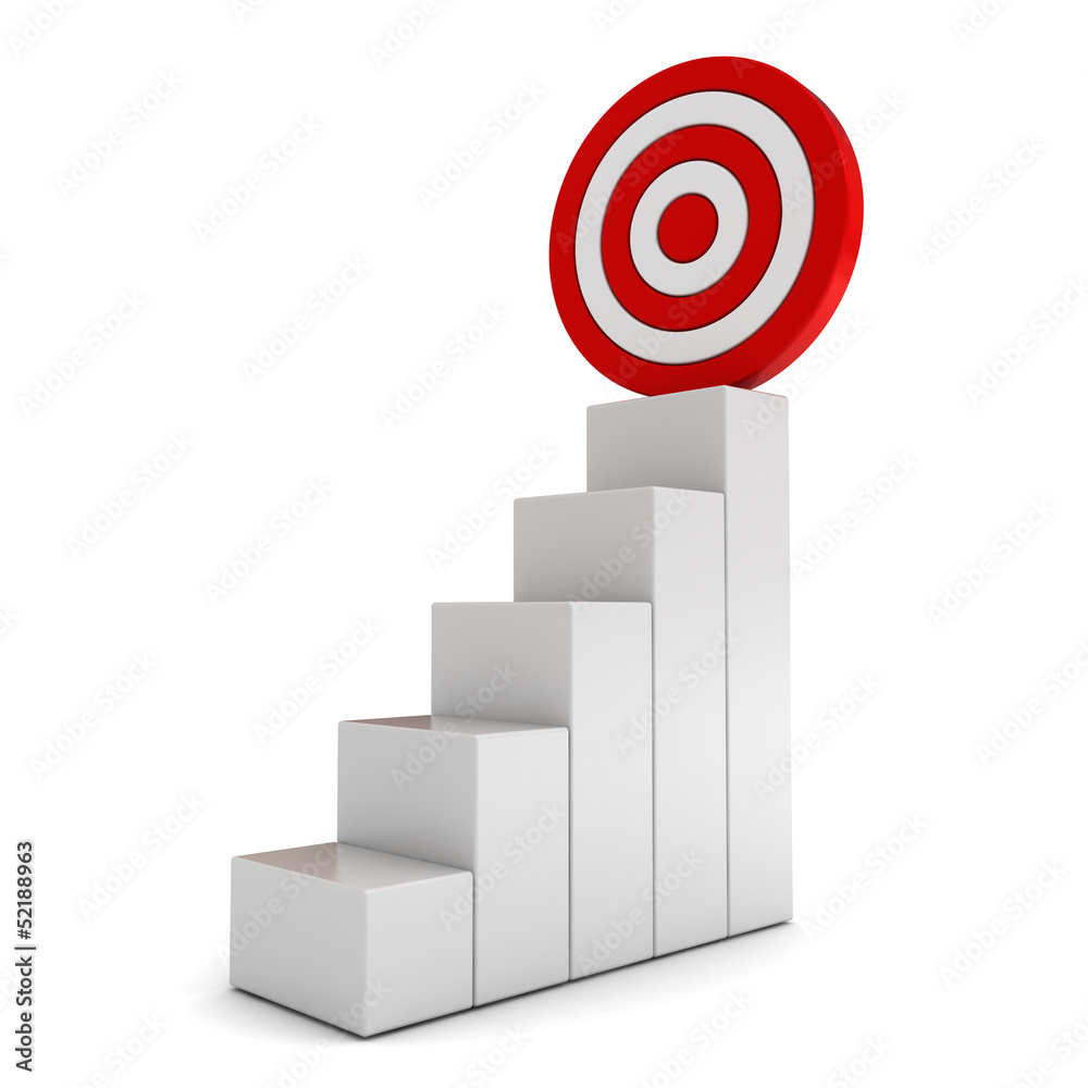 Poster Step graph with goal target business concept over white