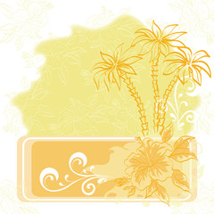 Fototapeta na wymiar Exotic background, palm and flowers