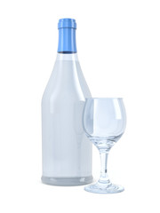 Bottle with clear water and glass. Photorealistic 3d render
