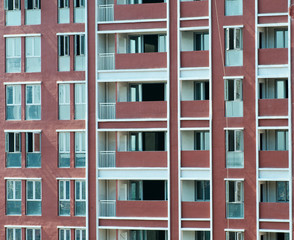 Fototapeta na wymiar Yellow and red buildings with windows