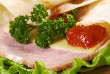 Pita Sandwich with cheese,ham