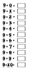 Tabla de multiplicar del nueve.