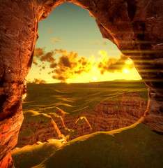 Obrazy  3d renderowanie zachód słońca w dolinie Monument