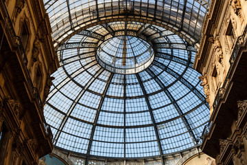 Glass Dome of Interior of Galleria Vittorio Emanuele II Shoping