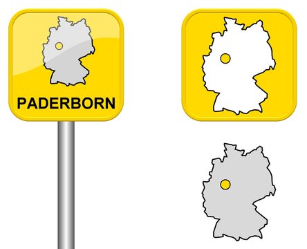Paderborn - Ortsschild, Button und Deutschlandkarte