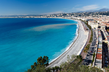 Promenade des Anglais and Beautiful Beach in Nice, French Rivier