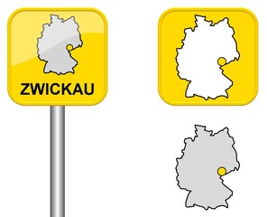 Zwickau  - Ortsschild, Button und Deutschlandkarte