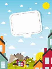 Banner with small town. Vector illustration.