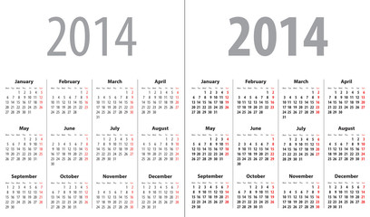 Calendar grid for 2014. Mondays first