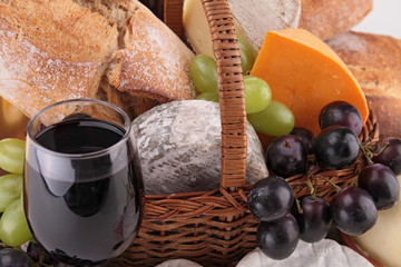 wine,cheese,bread and grape