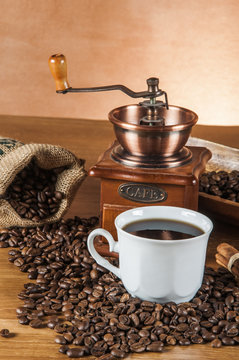 Traditional rural coffee theme on wooden table