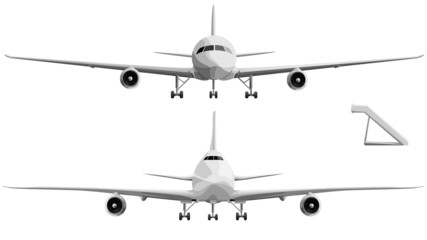 Vector illustration set of big airplane in front.