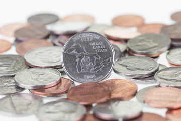 Michigan State Quarter reverse coin extreme close up