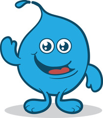 Blue water droplet character standing