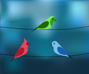 Birds on a wire blue