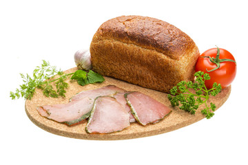 Ripe fresh ham with vegetables