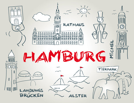 Hansestadt Hamburg, Wahrzeichen, illustration