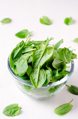 Spinach in a glass bowl