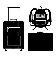 Set of black isolated contour silhouettes of bags