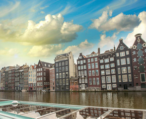 Fototapeta premium Amsterdam. Typical Dutch Homes over the canal