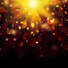 Gold Festive Christmas background. Golden Abstract Bokeh