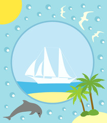 Fototapeta na wymiar Summer background card with yacht
