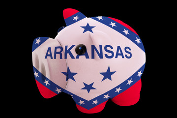 piggy rich bank in colors flag of american state of arkansas   f