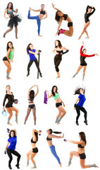 Young woman exercising collage - yoga,fitness,pilates,aerobics