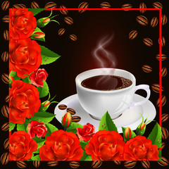 Coffee cup with red roses