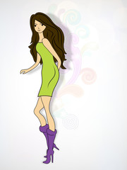 Beautiful fashionable girl on floral background.