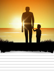 Silhouette of father and child at sunset, concept for Happy Fat
