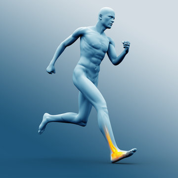 Blue human figure running with highlighted ankle