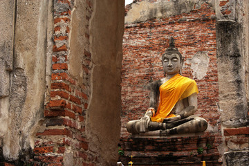 Old buddha statue in ayutthaya temple