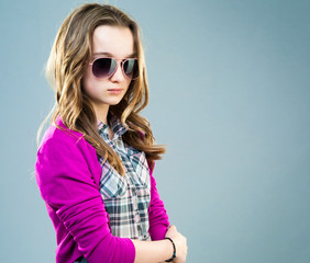 little fashion model in sunglasses