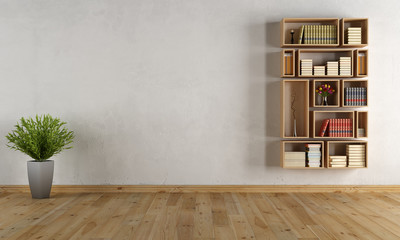 Empty interior with wall bookcase - 52226196