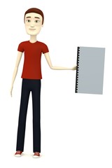 3d render of cartoon character with book