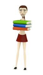 3d render of cartoon character with books