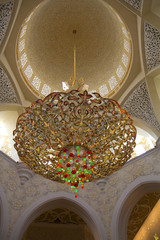 Interior White mosque in Abu Dhabi, UAE.
