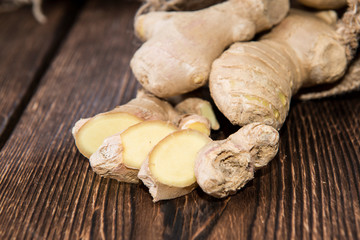 Ginger on wooden background
